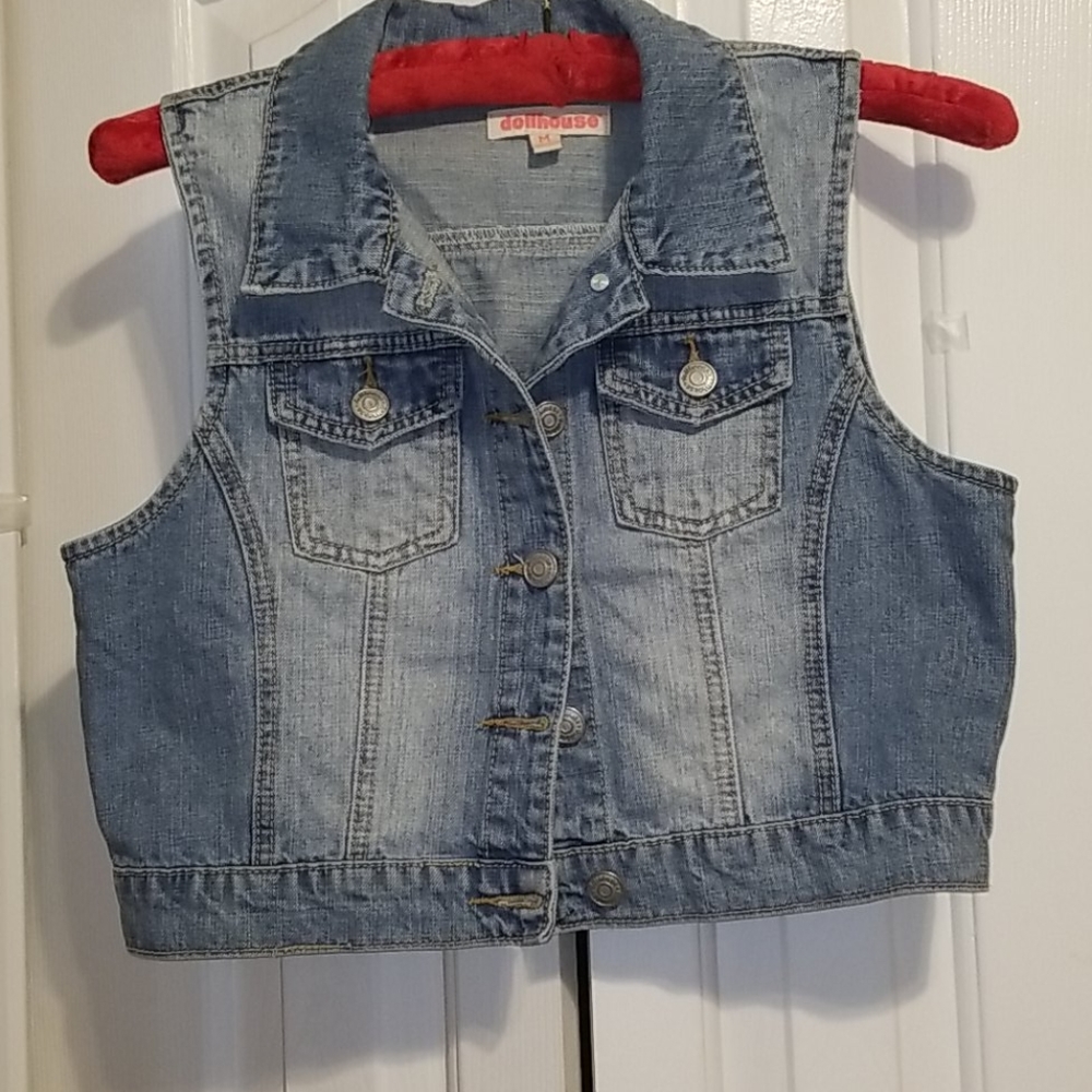 Dollhouse denim jean vest. Pink label.